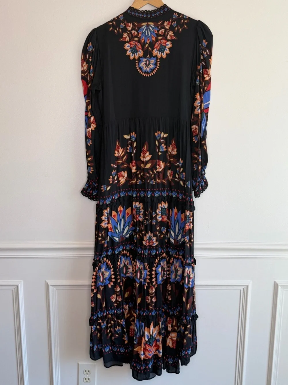 NEW FARM Rio Winter Garden Floral Print Tiered Puff Long Sleeve Maxi Dress Sz M - Picture 12 of 16